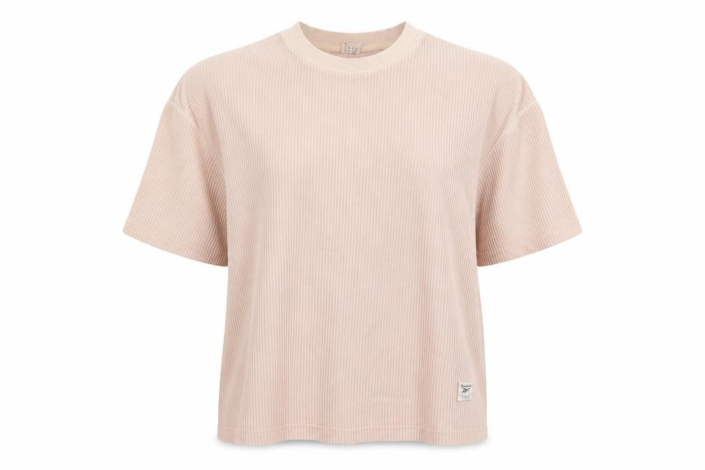 Reebok Women’s Beige Ribbed Crew Neck Short Sleeve T-Shirt Size S