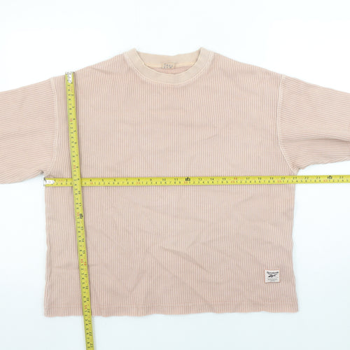 Reebok Women’s Beige Ribbed Crew Neck Short Sleeve T-Shirt Size S