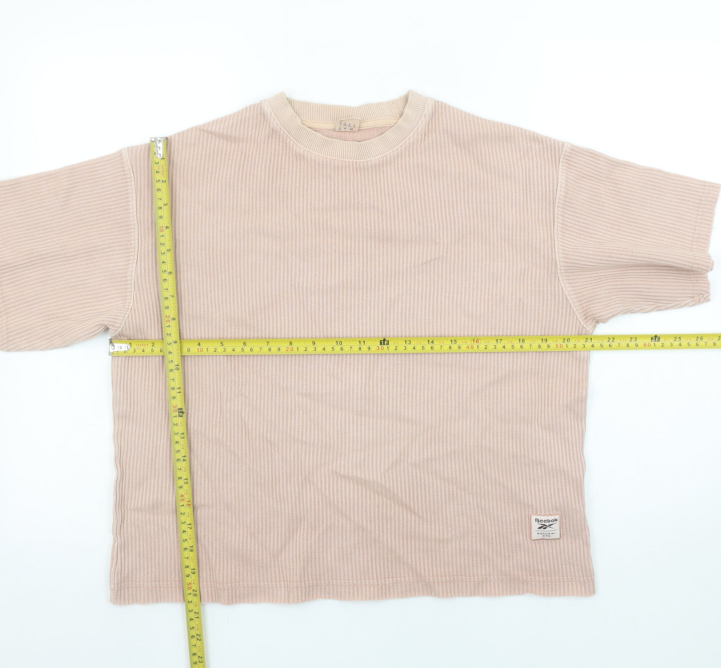 Reebok Women’s Beige Ribbed Crew Neck Short Sleeve T-Shirt Size S