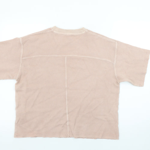 Reebok Women’s Beige Ribbed Crew Neck Short Sleeve T-Shirt Size S