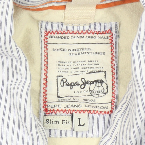 Pepe Jeans Men's Blue Striped Slim Fit Long Sleeve Button-Up Shirt L