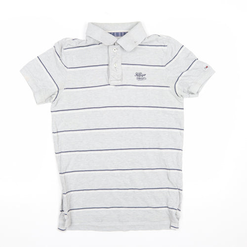 Hilfiger Denim Men's Grey Striped Cotton Polo Shirt Medium