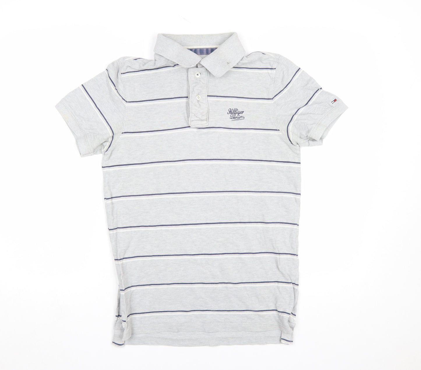 Hilfiger Denim Men's Grey Striped Cotton Polo Shirt Medium