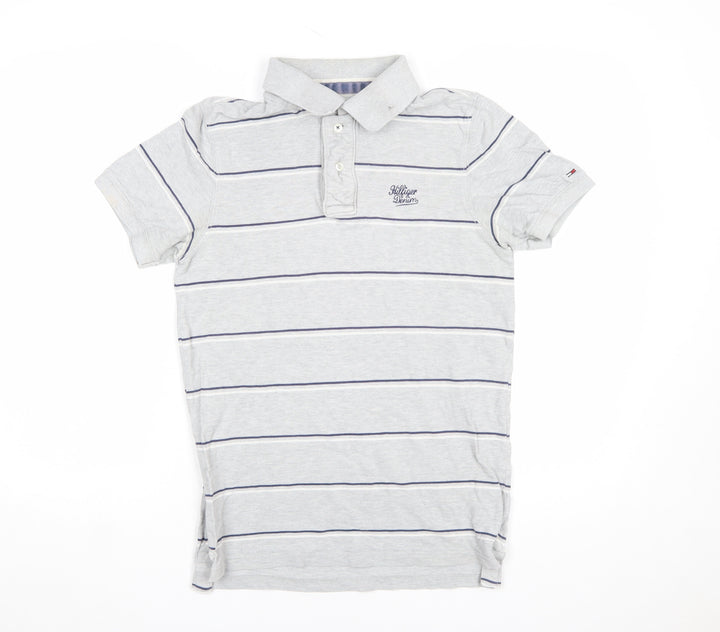 Hilfiger Denim Men's Grey Striped Cotton Polo Shirt Medium