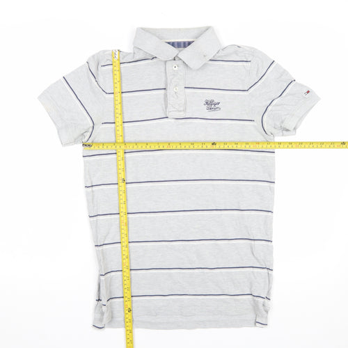 Hilfiger Denim Men's Grey Striped Cotton Polo Shirt Medium