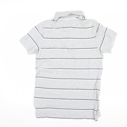Hilfiger Denim Men's Grey Striped Cotton Polo Shirt Medium