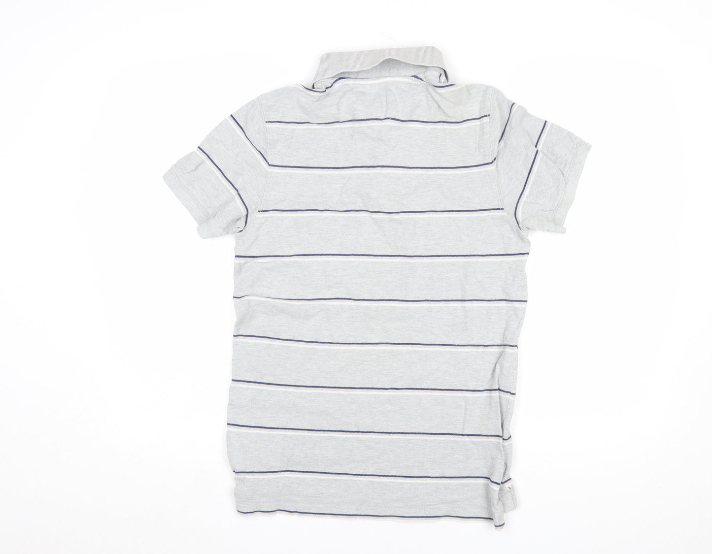 Hilfiger Denim Men's Grey Striped Cotton Polo Shirt Medium