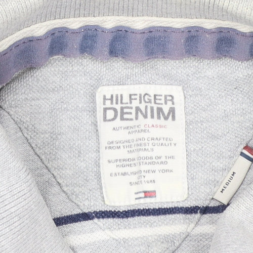 Hilfiger Denim Men's Grey Striped Cotton Polo Shirt Medium