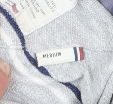 Hilfiger Denim Men's Grey Striped Cotton Polo Shirt Medium