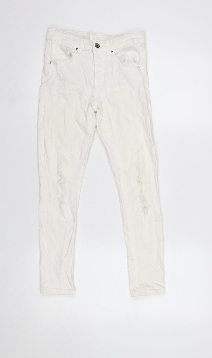 Denim 365 Girls White Ripped Skinny Jeans 10-11 Years Cotton Stretch