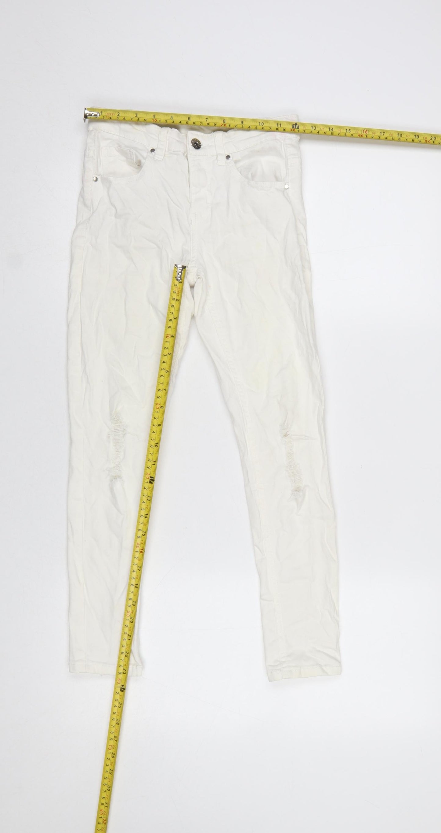Denim 365 Girls White Ripped Skinny Jeans 10-11 Years Cotton Stretch
