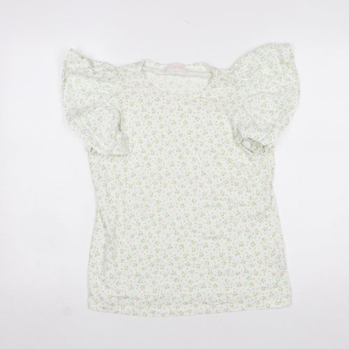 Savida Women’s White Floral Puff Sleeve Cotton T-Shirt Size 12