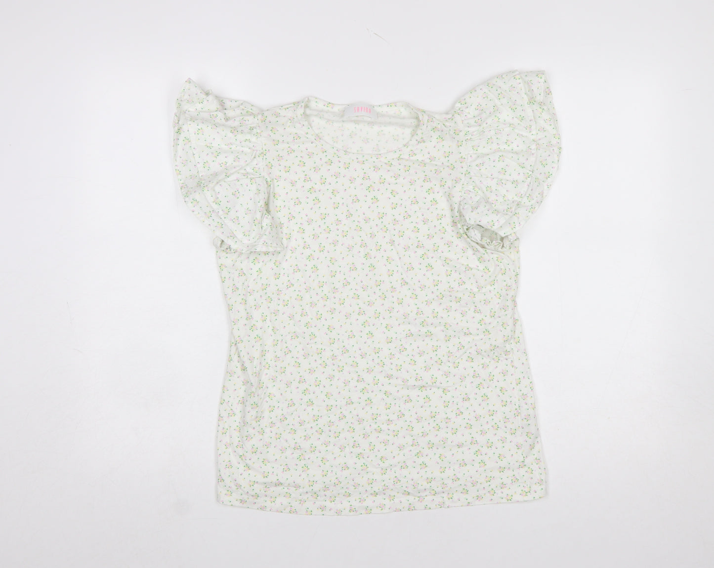 Savida Women’s White Floral Puff Sleeve Cotton T-Shirt Size 12