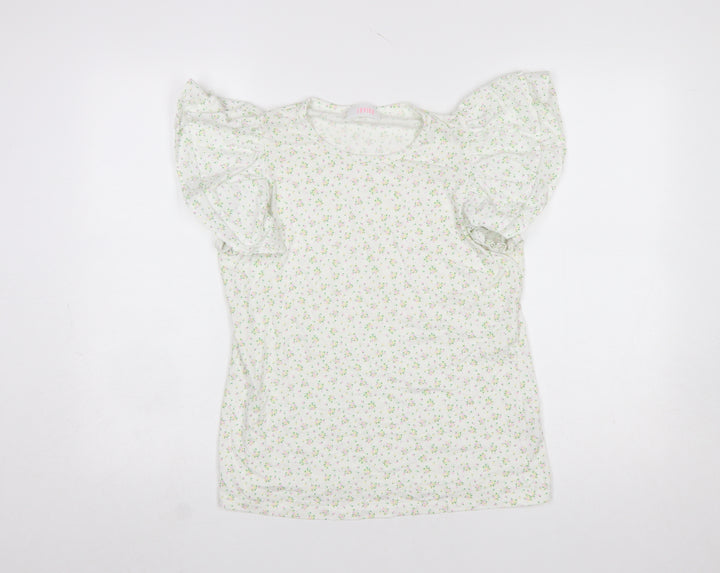 Savida Women’s White Floral Puff Sleeve Cotton T-Shirt Size 12