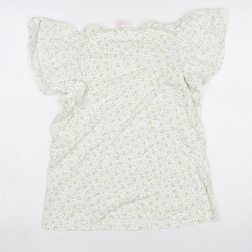 Savida Women’s White Floral Puff Sleeve Cotton T-Shirt Size 12