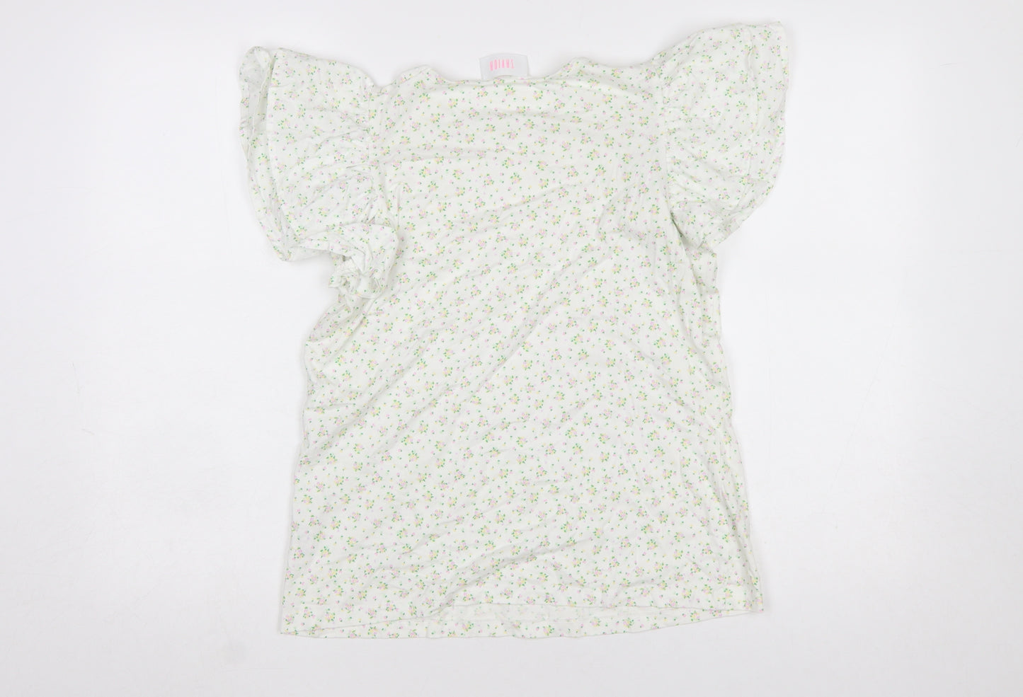 Savida Women’s White Floral Puff Sleeve Cotton T-Shirt Size 12