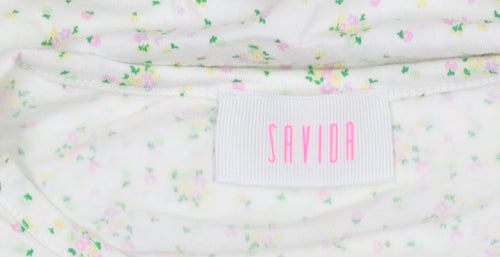 Savida Women’s White Floral Puff Sleeve Cotton T-Shirt Size 12