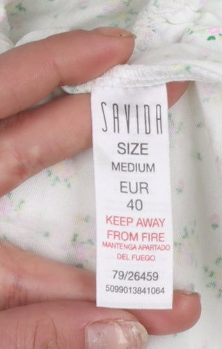 Savida Women’s White Floral Puff Sleeve Cotton T-Shirt Size 12
