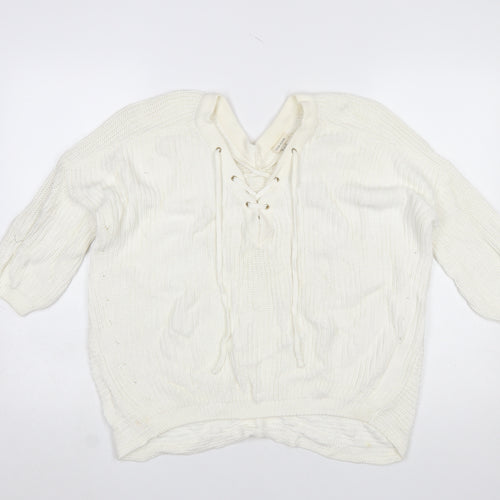 River Island Women’s Ivory Cotton Knit Lace-Up Jumper Size 6