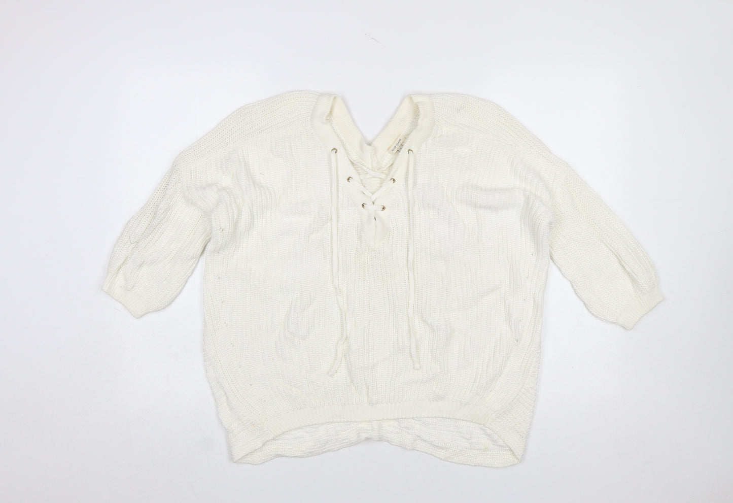 River Island Women’s Ivory Cotton Knit Lace-Up Jumper Size 6