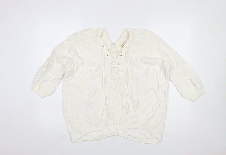 River Island Women’s Ivory Cotton Knit Lace-Up Jumper Size 6