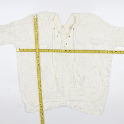 River Island Women’s Ivory Cotton Knit Lace-Up Jumper Size 6