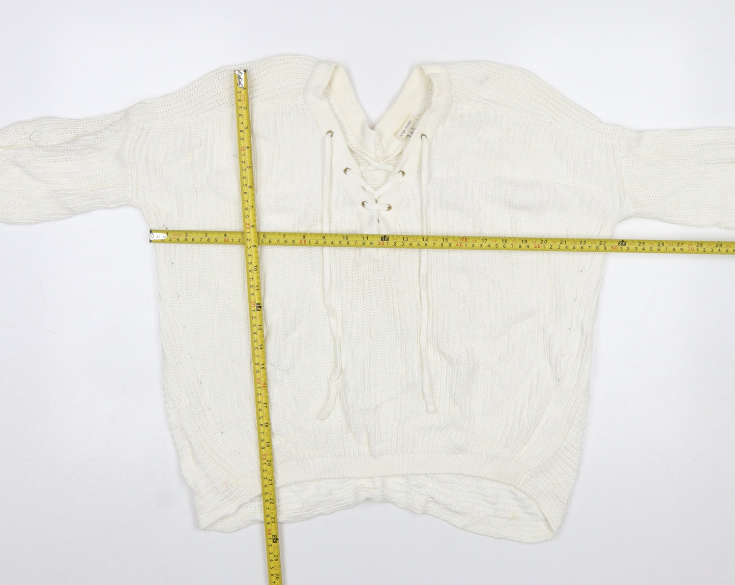 River Island Women’s Ivory Cotton Knit Lace-Up Jumper Size 6