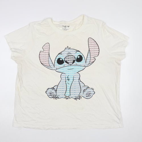 Disney Womens Ivory Stitch Graphic T-Shirt 2XL Cotton Short Sleeve Top