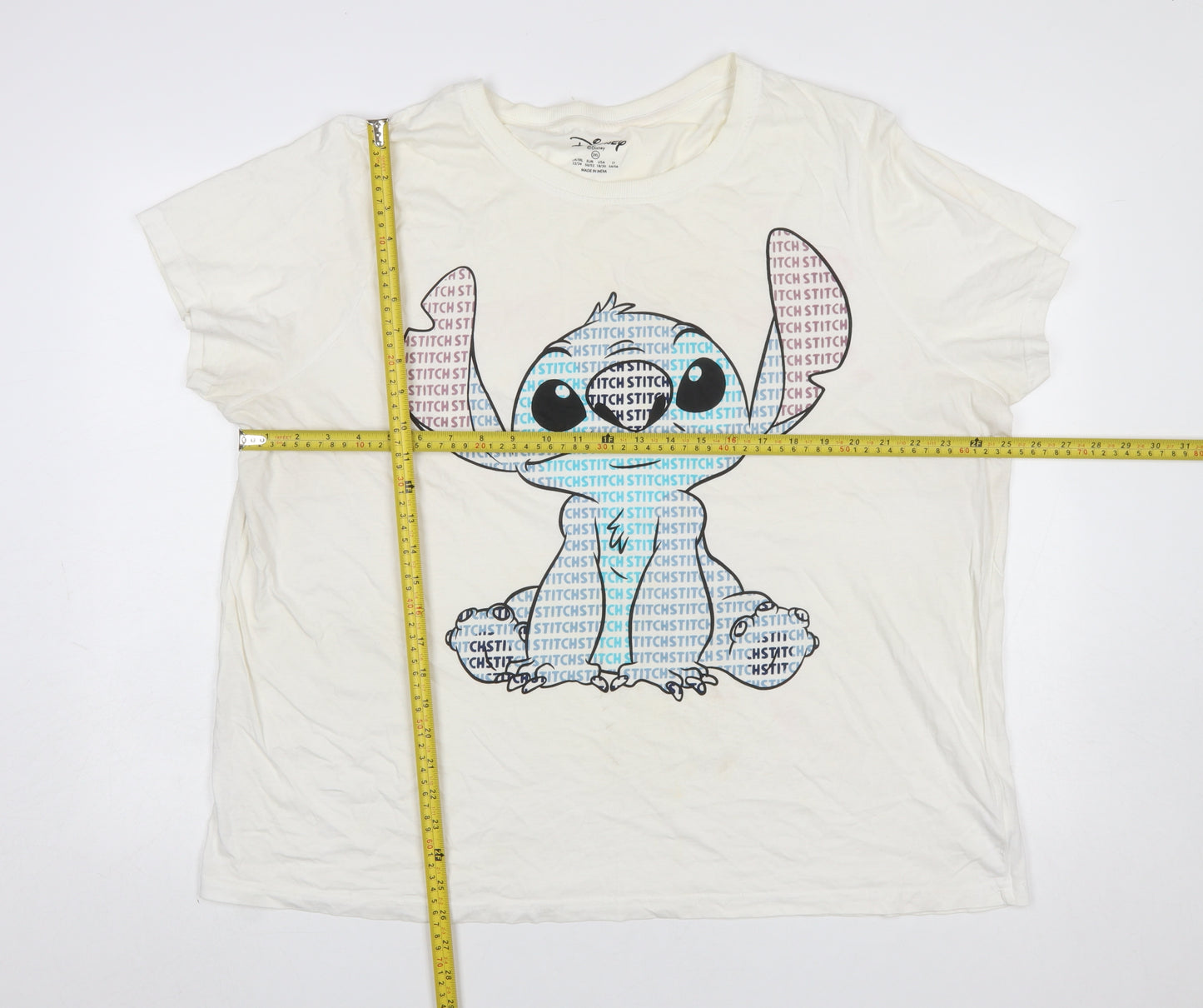 Disney Womens Ivory Stitch Graphic T-Shirt 2XL Cotton Short Sleeve Top