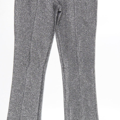 ZARA Women Silver Metallic Stretch Leggings Size 8 Party Knit Pants