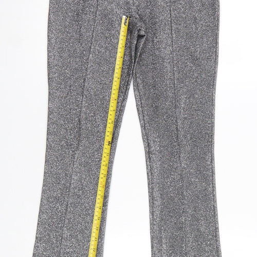 ZARA Women Silver Metallic Stretch Leggings Size 8 Party Knit Pants