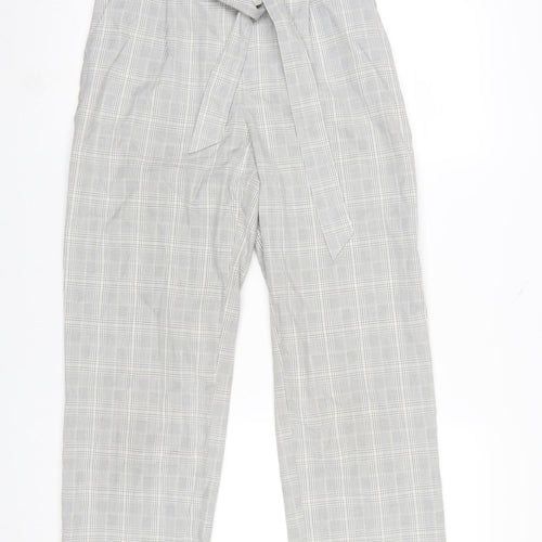 H&M Womens Grey Check Paperbag Trousers Size 8 Regular Fit