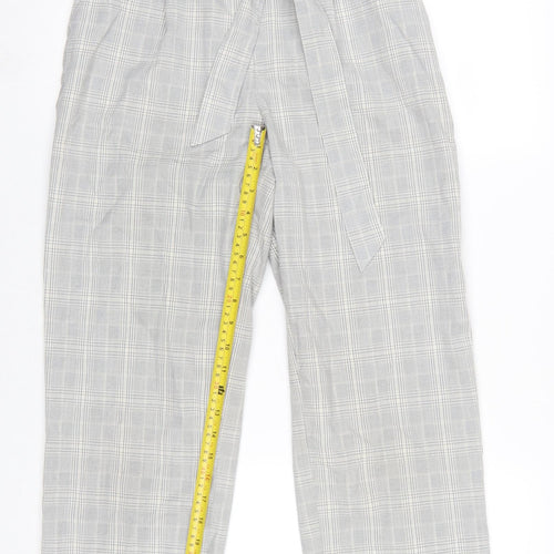 H&M Womens Grey Check Paperbag Trousers Size 8 Regular Fit