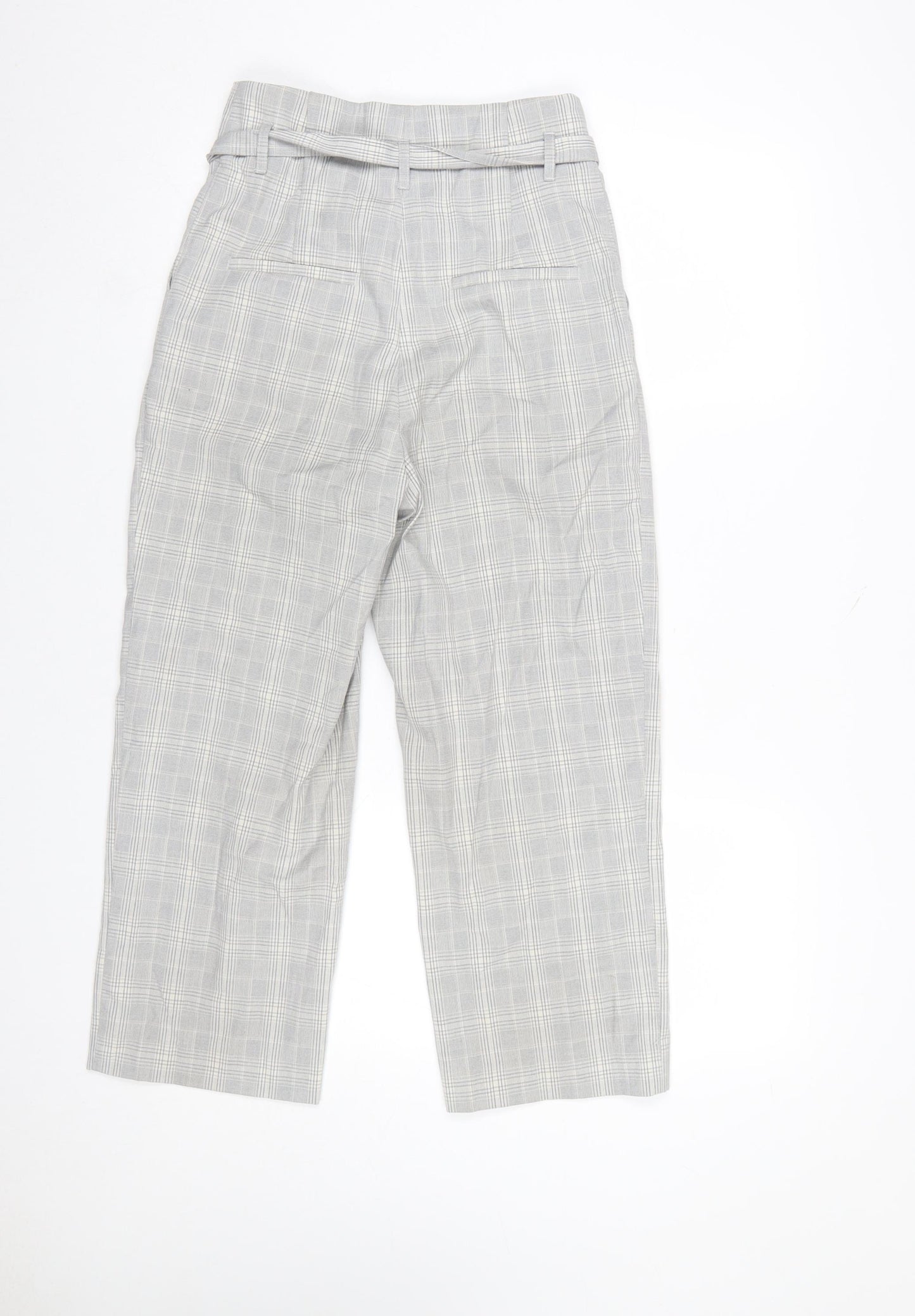 H&M Womens Grey Check Paperbag Trousers Size 8 Regular Fit