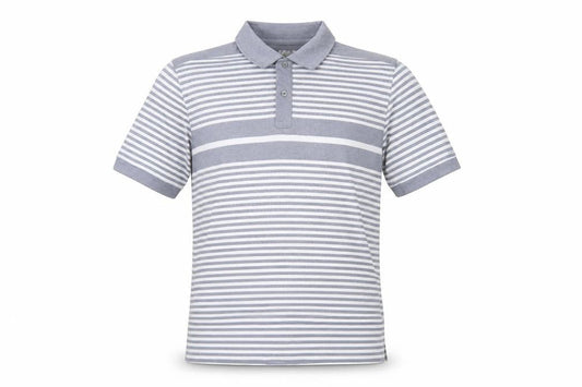 Front view of IZOD Men’s Grey Striped Performance Golf Polo Shirt, size L