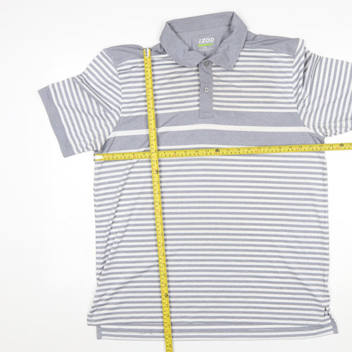 IZOD Men’s Grey Striped Performance Golf Polo Shirt Size L