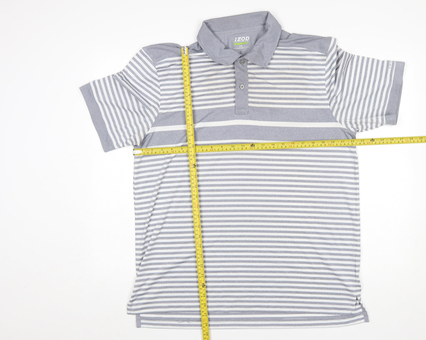 IZOD Men’s Grey Striped Performance Golf Polo Shirt Size L