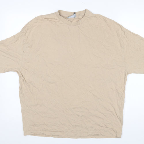 ASOS Design Men's Beige Crew Neck Seoul Graphic Cotton T-Shirt Size S