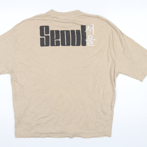 ASOS Design Men's Beige Crew Neck Seoul Graphic Cotton T-Shirt Size S
