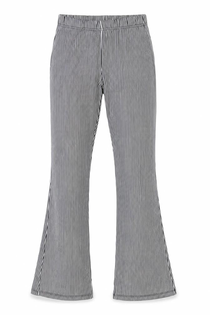 Front view of Topshop Women’s Black White Striped Leggings, size UK 8, Polyester