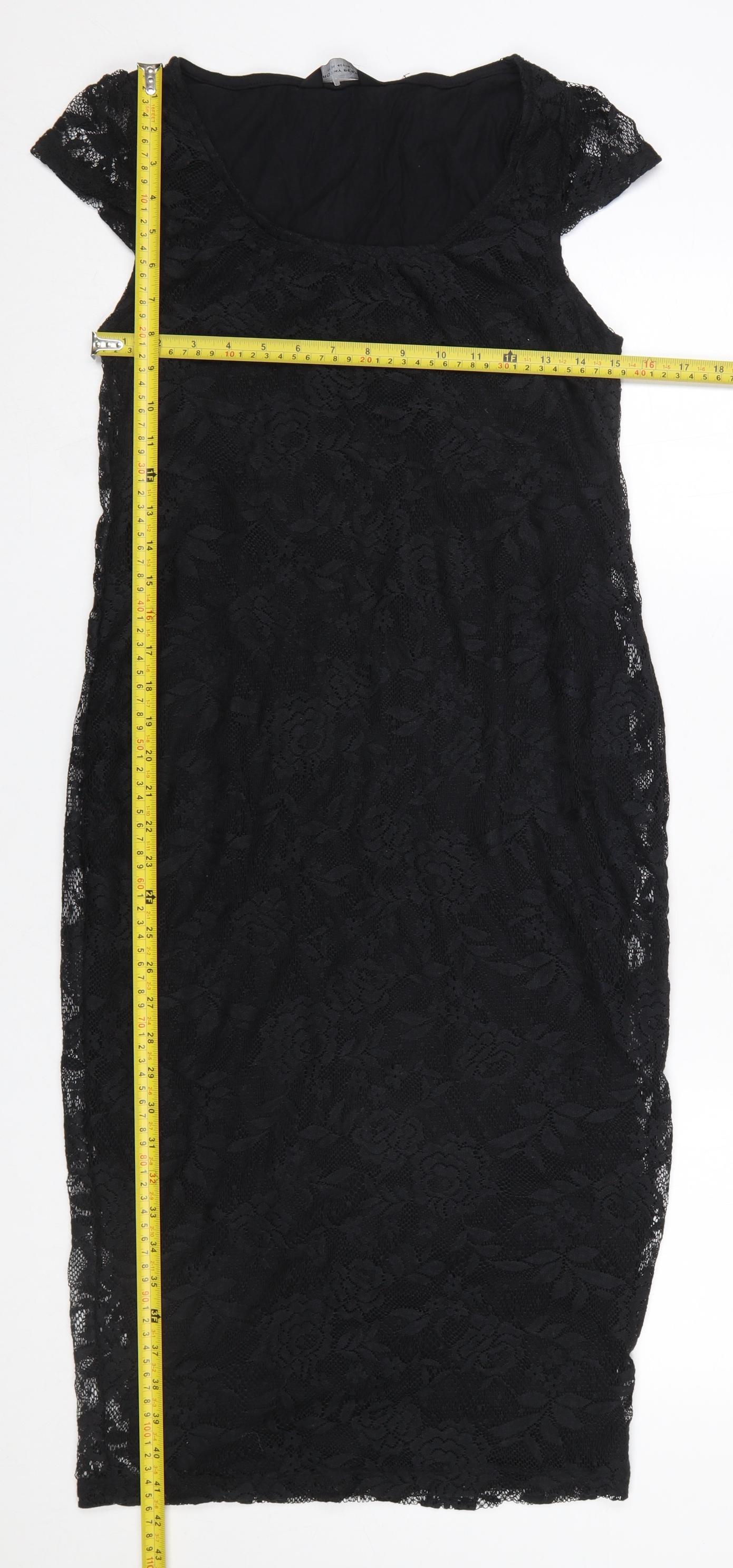 Dorothy Perkins Women’s Black Lace Sheath Dress Size 12 Party Knee Length