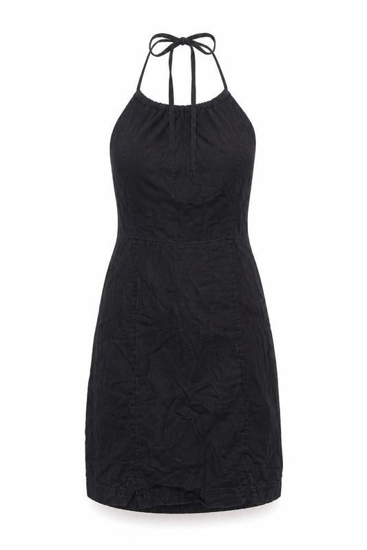 Front view of ASOS DESIGN Women’s Black Cotton Halter Short Dress UK10