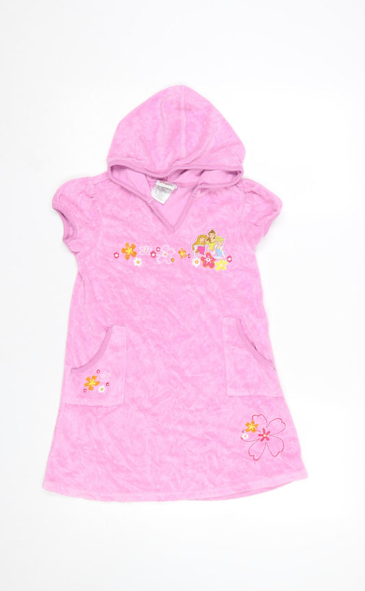 Disney Girls Pink Hooded Princess Embroidered Velour Dress 7-8 Years