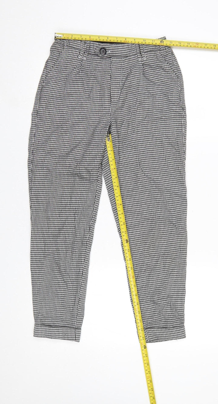 Bershka Women's Black Houndstooth Slim Tapered Trousers XS