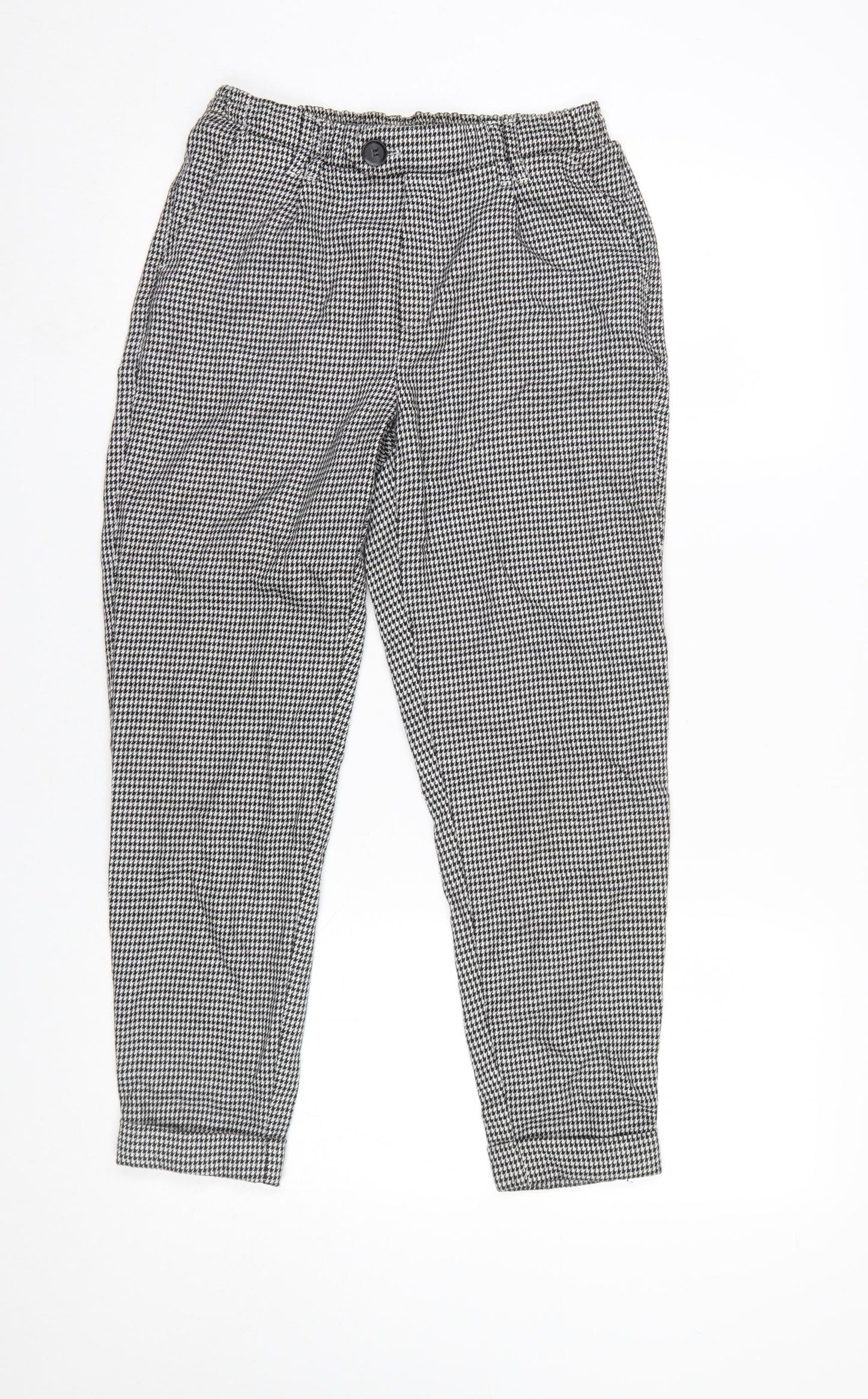 Bershka Women's Black Houndstooth Slim Tapered Trousers XS
