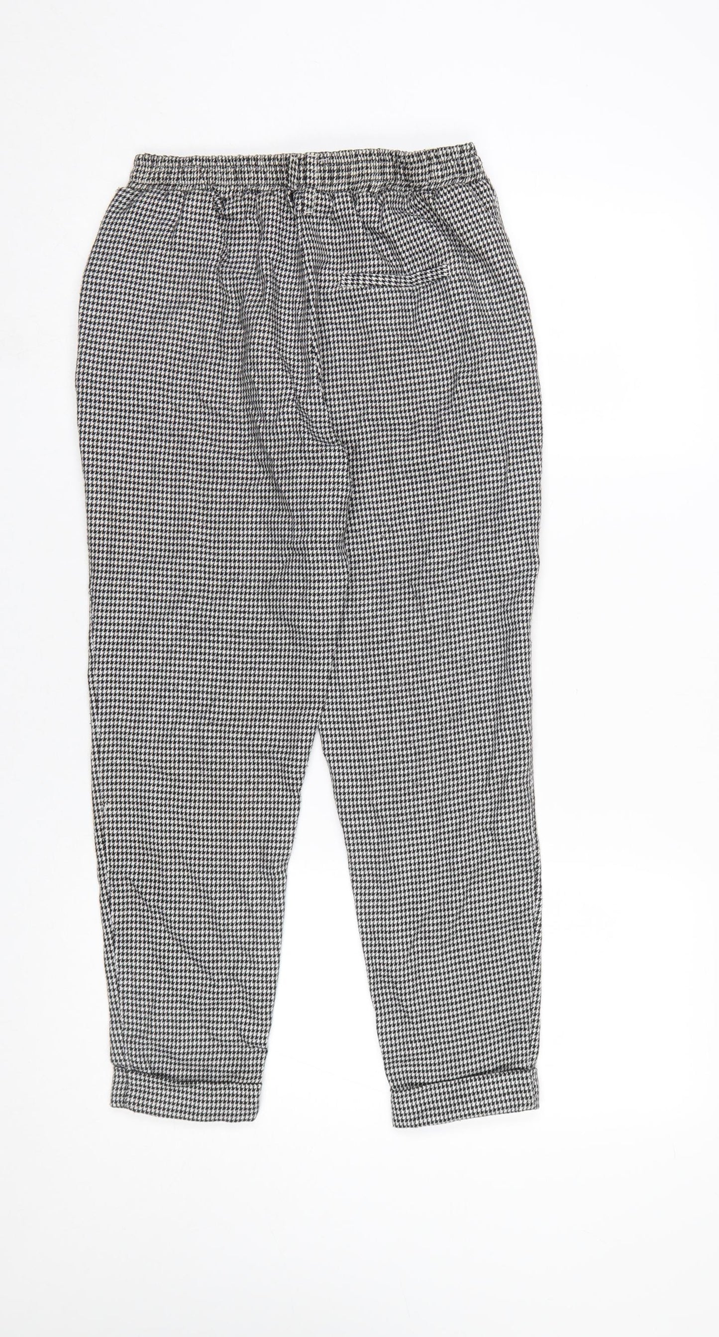 Bershka Women's Black Houndstooth Slim Tapered Trousers XS