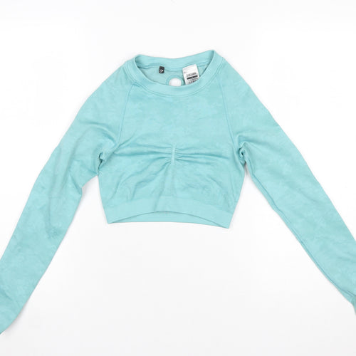 Gymshark Women Blue Long Sleeve Cropped Activewear Top Size S