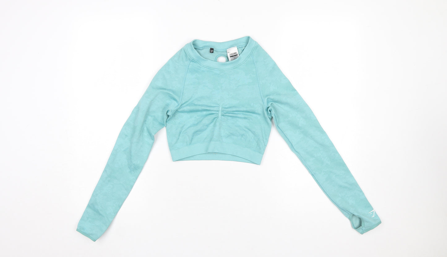 Gymshark Women Blue Long Sleeve Cropped Activewear Top Size S