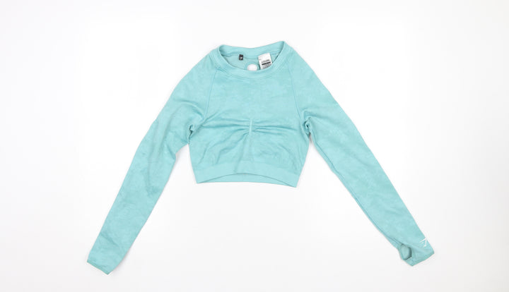 Gymshark Women Blue Long Sleeve Cropped Activewear Top Size S