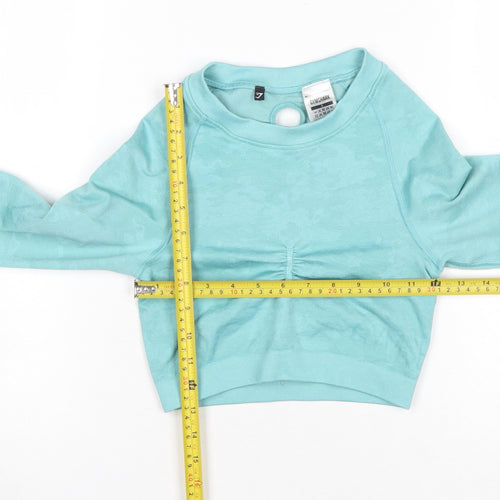 Gymshark Women Blue Long Sleeve Cropped Activewear Top Size S
